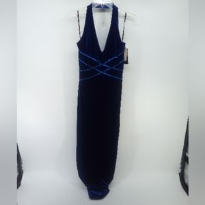 NWT Gunne Sax Jessica McClintock Blue Velvet Halter Dress Wedding Prom Party 5